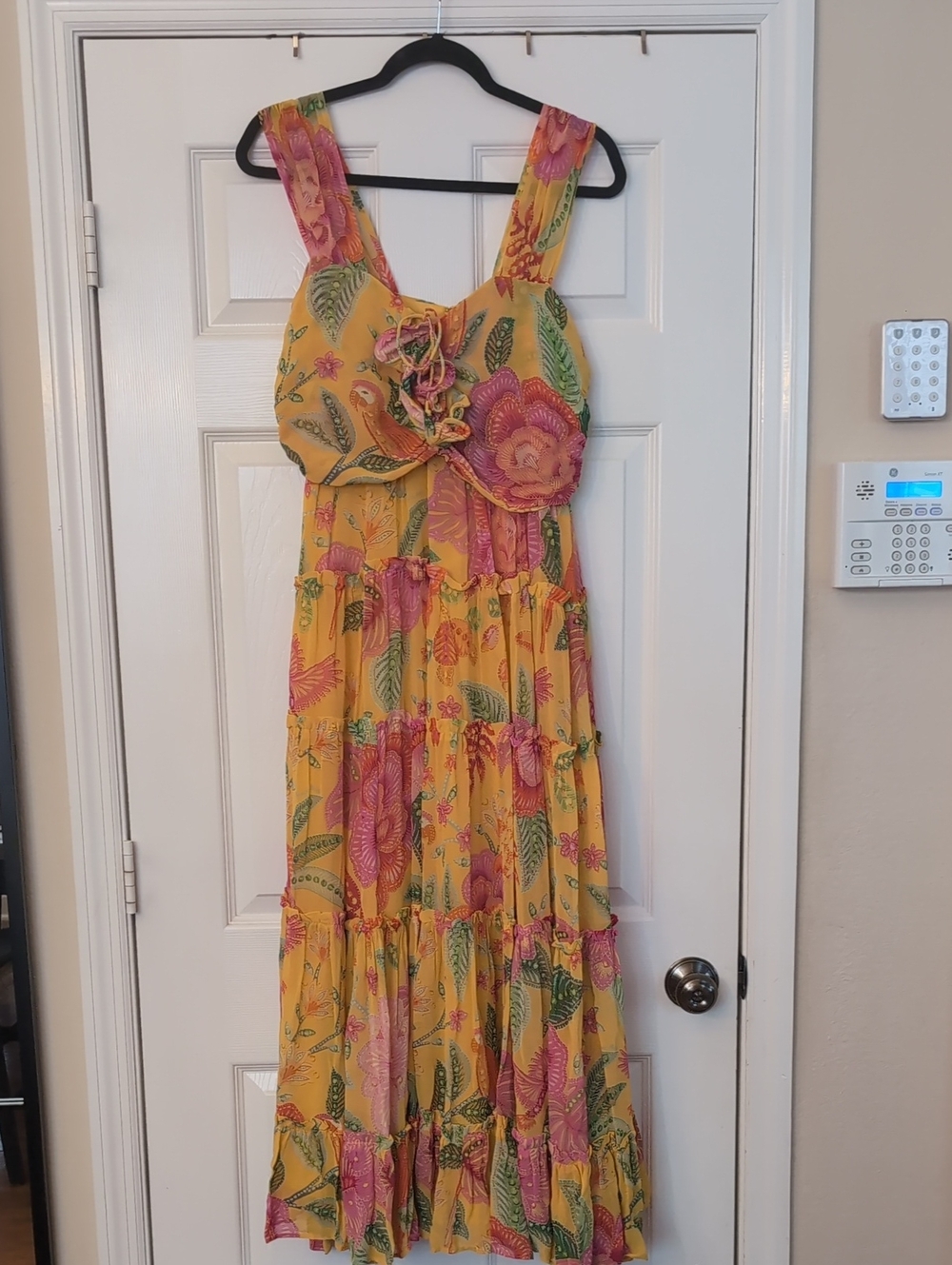 FARM RIO Yellow Floral Tie-Front Maxi Dress